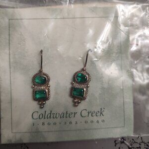 Green and silver double stacked drop earrings